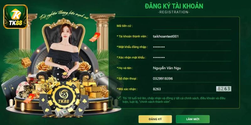 Biểu mẫu yêu cầu đăng ký tại TK88